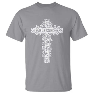 Blessed Floral Cross Christian Graphic T Shirt Faith Inspired Minimalist Scripture TS02 Sport Gray Print Your Wear