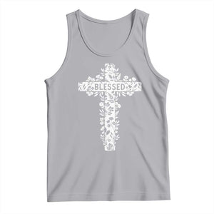 Blessed Floral Cross Christian Graphic Tank Top Faith Inspired Minimalist Scripture TS02 Athletic Heather Print Your Wear