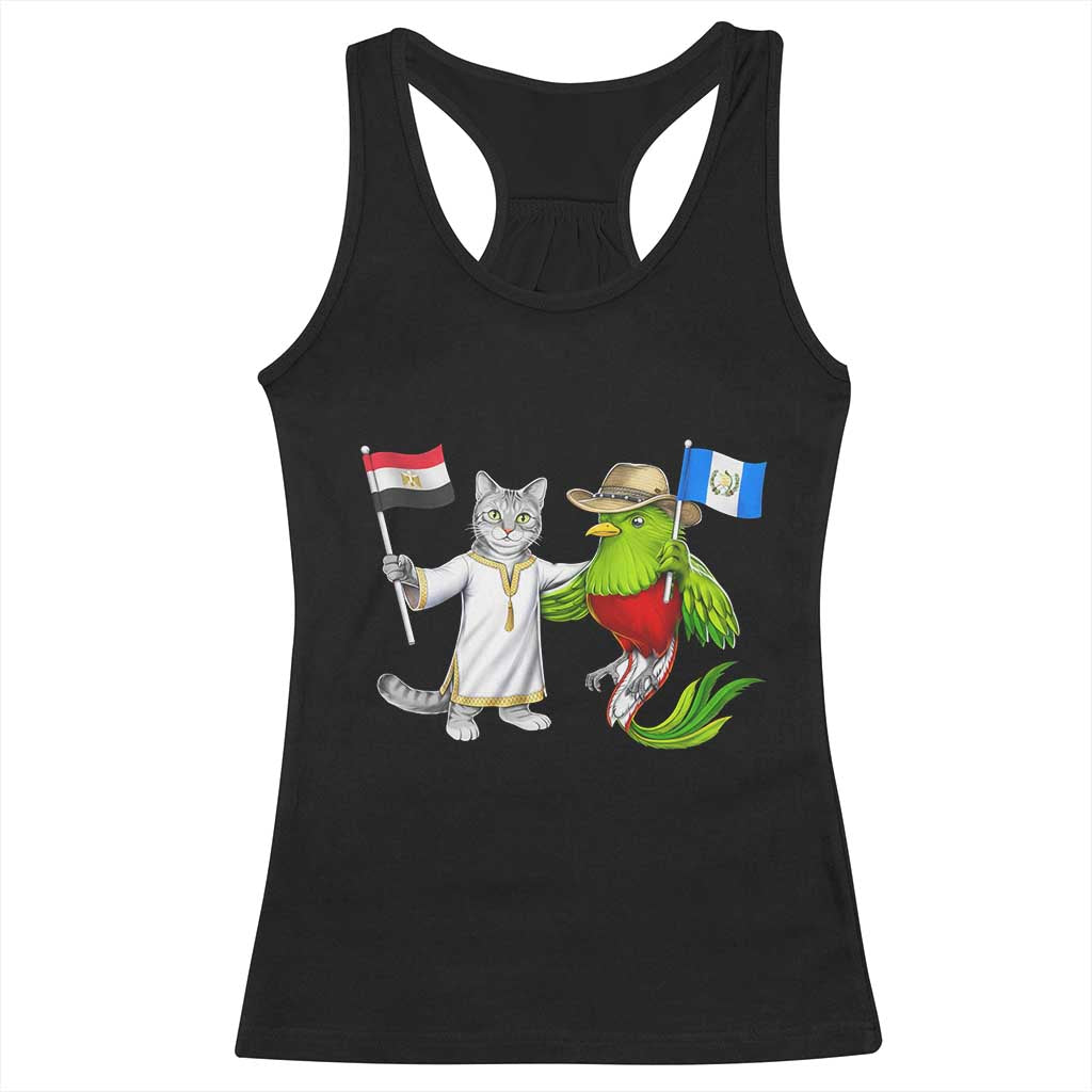 Egypt and Guatemala Friendship Heritage Pride Racerback Tank Top Cute Cat and Quetzal Holding Flag TS02 Black Print Your Wear