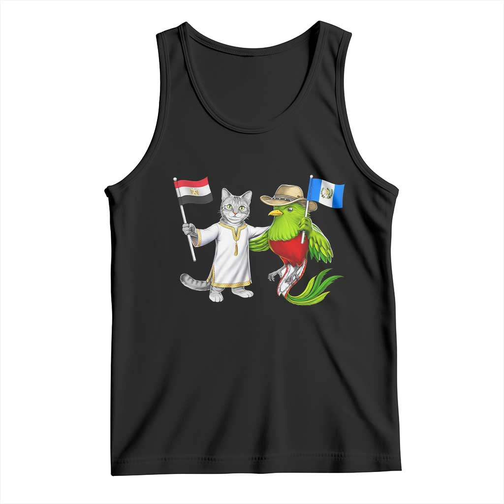Egypt and Guatemala Friendship Heritage Pride Tank Top Cute Cat and Quetzal Holding Flag TS02 Black Print Your Wear