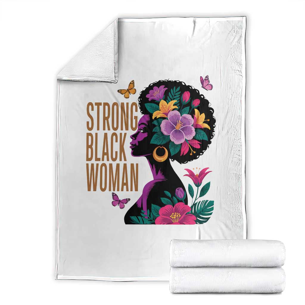 Strong Black Woman Floral Afro Throw Blanket Empowering Black Queen Pride Celebrating Melanin and Strength TS02 White Print Your Wear