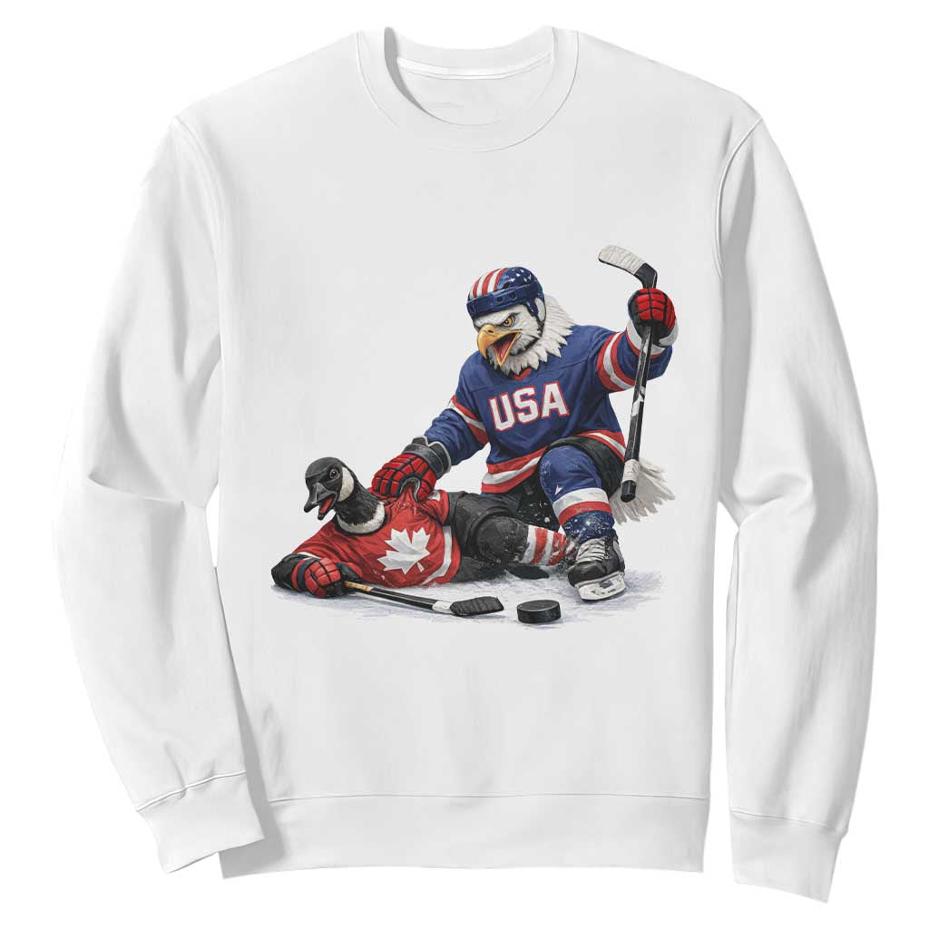 USA Eagle Vs Canada Loon Rivalry Graphic Sweatshirt Funny Sports Fan Ice Hockey Game Day Supporter TS02 White Print Your Wear