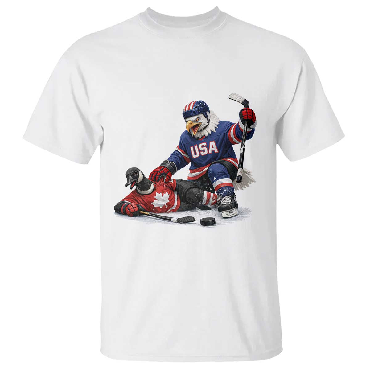 USA Eagle Vs Canada Loon Rivalry Graphic T Shirt Funny Sports Fan Ice Hockey Game Day Supporter TS02 White Print Your Wear