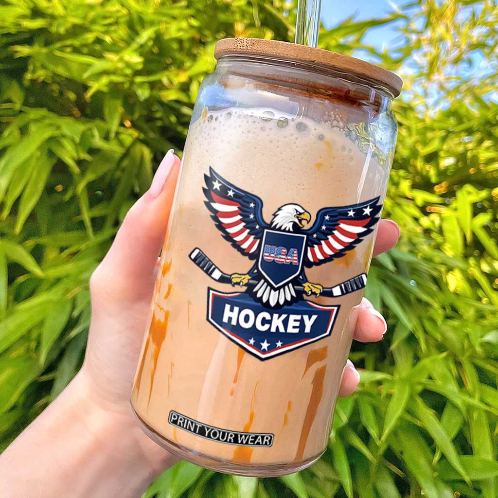 Screaming American Eagle Hockey Pride Graphic Glass Can Proud USA Ice Sticks Sports Fan TS02 White Print Your Wear