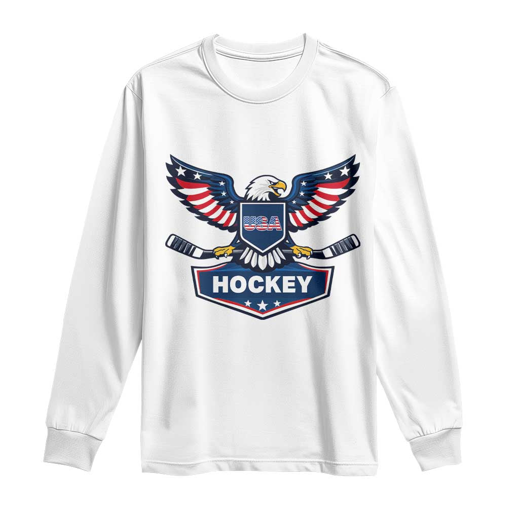 Screaming American Eagle Hockey Pride Graphic Long Sleeve Shirt Proud USA Ice Sticks Sports Fan TS02 White Print Your Wear