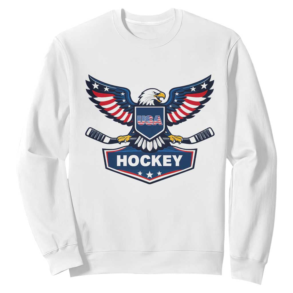 Screaming American Eagle Hockey Pride Graphic Sweatshirt Proud USA Ice Sticks Sports Fan TS02 White Print Your Wear