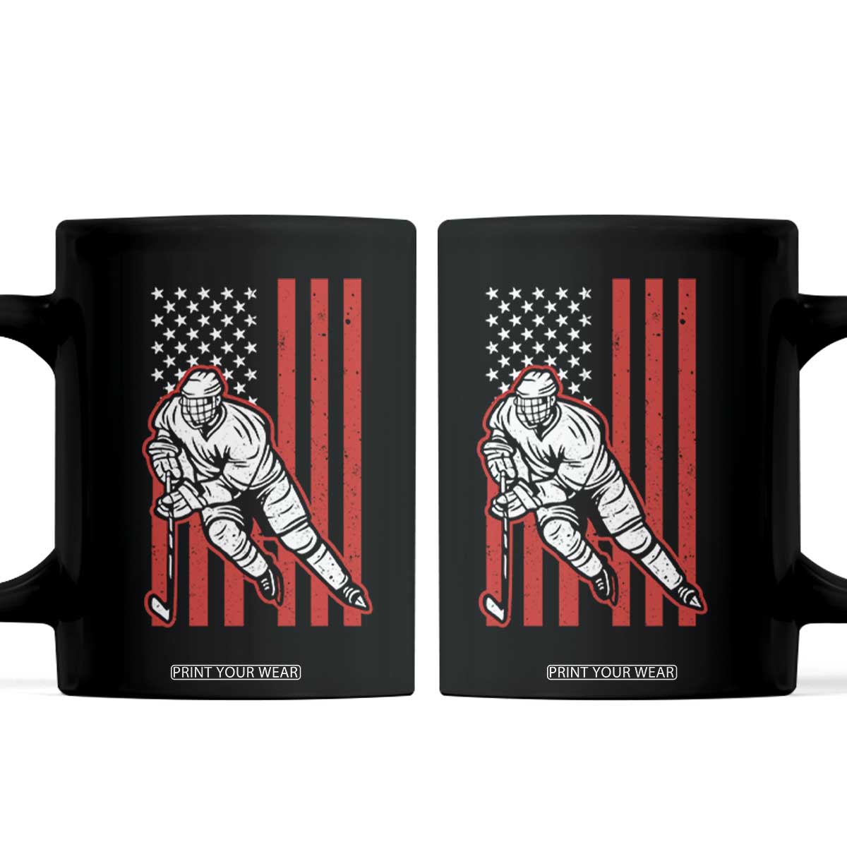 Patriotic American Flag Ice Hockey Player Coffee Mug Stars And Stripes Sports Graphic TS02 Black Print Your Wear