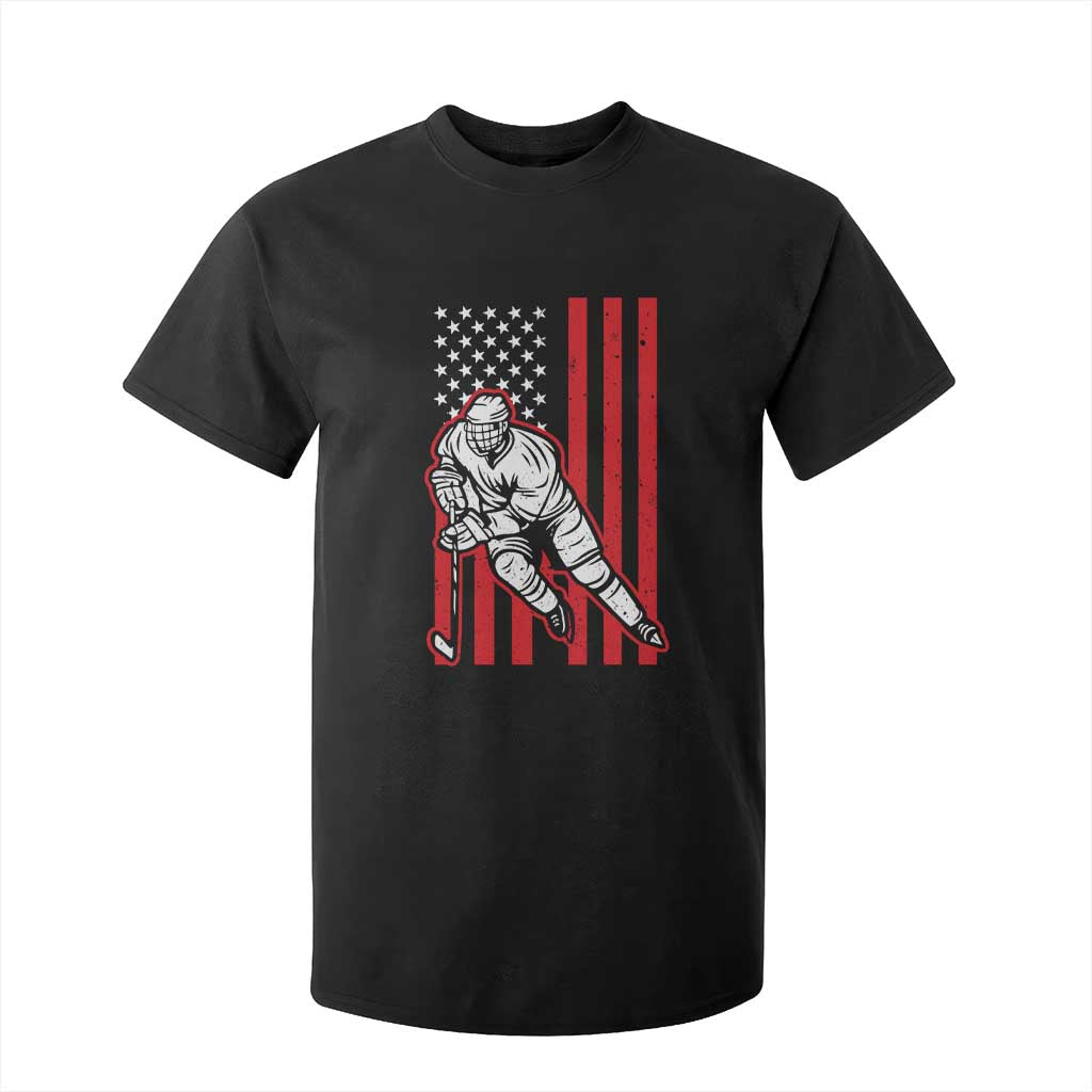 Patriotic American Flag Ice Hockey Player T Shirt For Kid Stars And Stripes Sports Graphic TS02 Black Print Your Wear