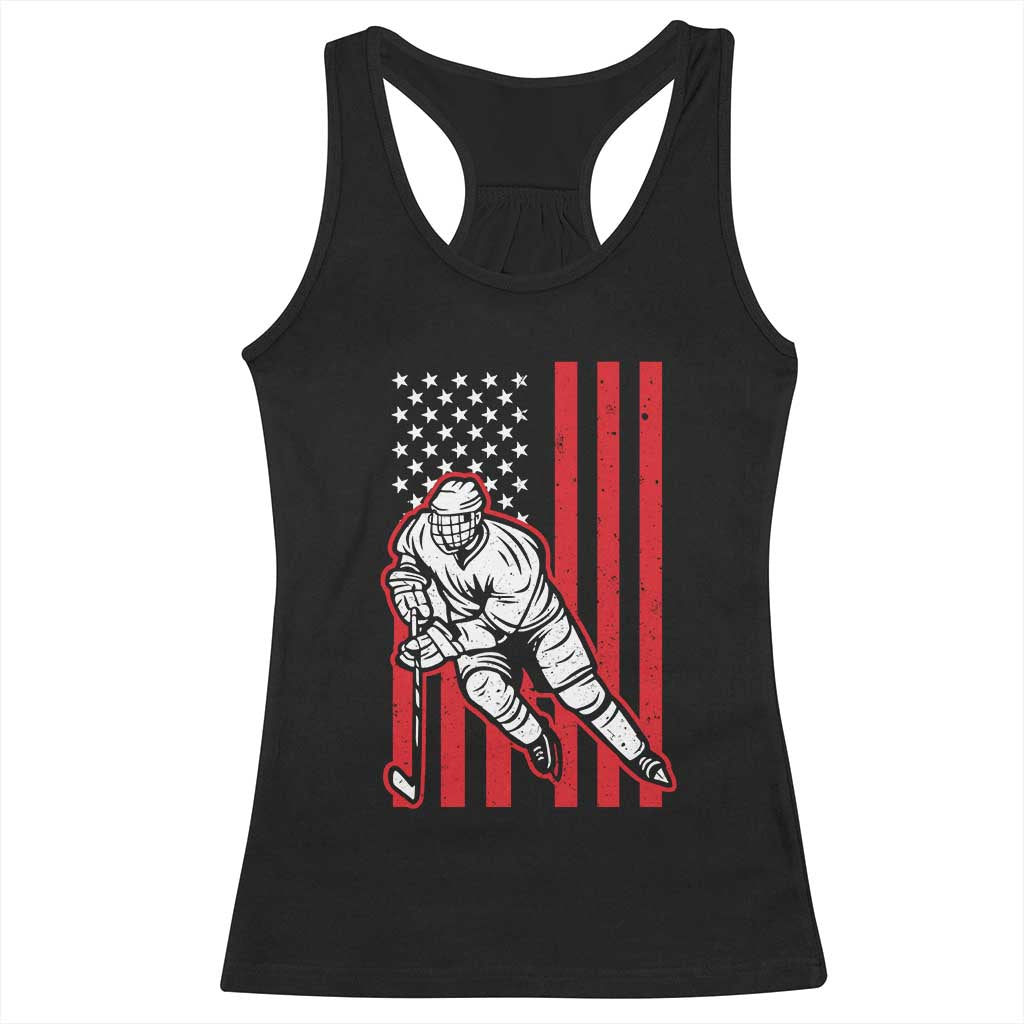 Patriotic American Flag Ice Hockey Player Racerback Tank Top Stars And Stripes Sports Graphic TS02 Black Print Your Wear