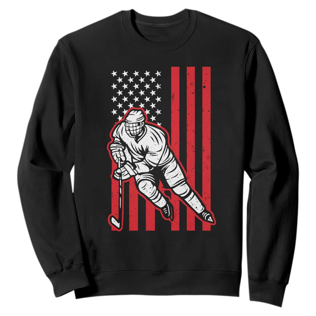 Patriotic American Flag Ice Hockey Player Sweatshirt Stars And Stripes Sports Graphic TS02 Black Print Your Wear