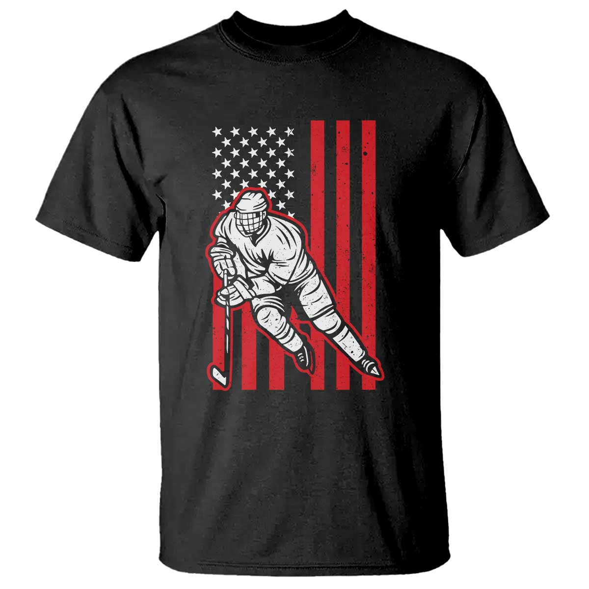 Patriotic American Flag Ice Hockey Player T Shirt Stars And Stripes Sports Graphic TS02 Black Print Your Wear