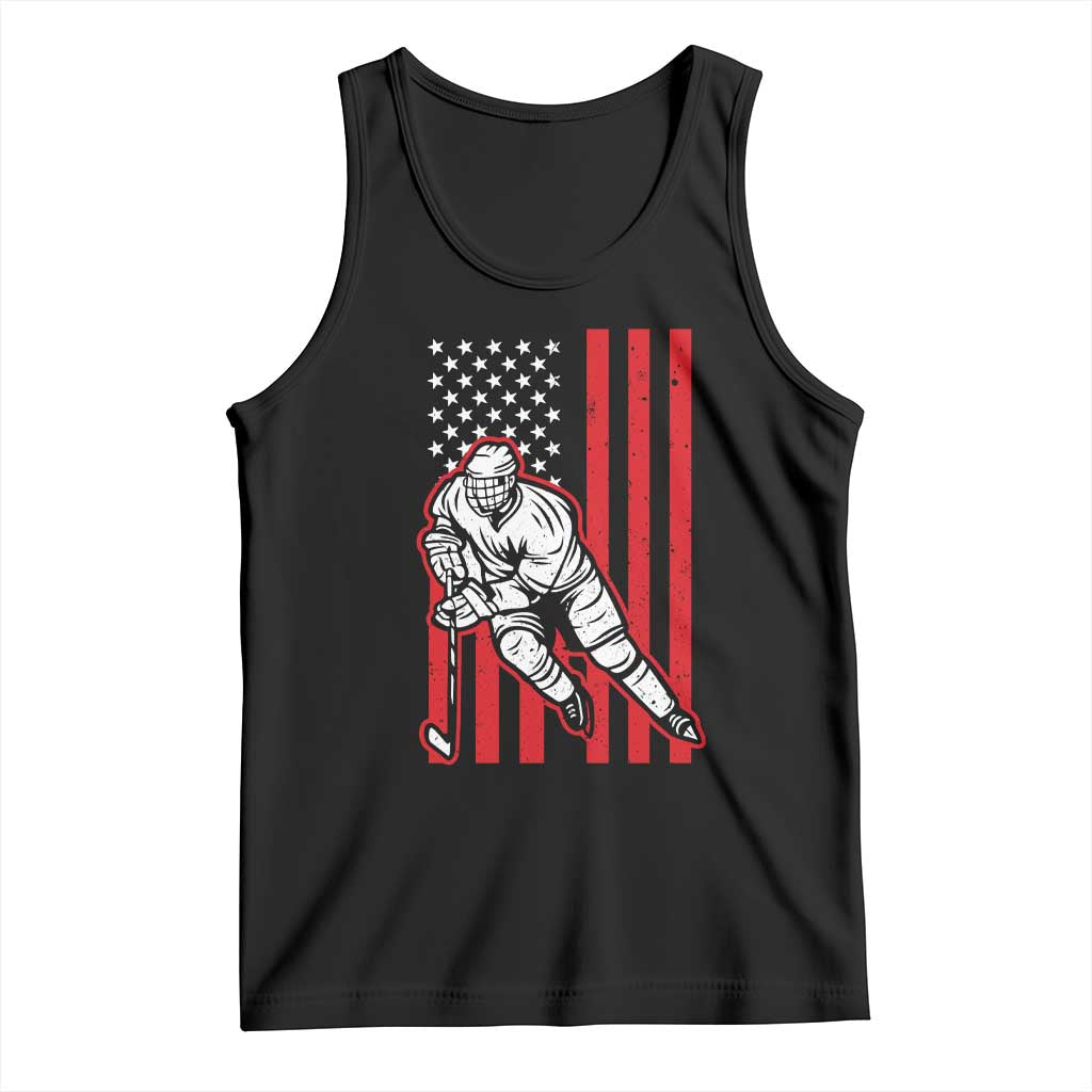 Patriotic American Flag Ice Hockey Player Tank Top Stars And Stripes Sports Graphic TS02 Black Print Your Wear