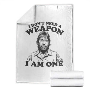 Funny Tough Guy Chuck Meme Throw Blanket I Dont Need a Weapon I Am One Retro Action Legend Parody TS02 White Print Your Wear
