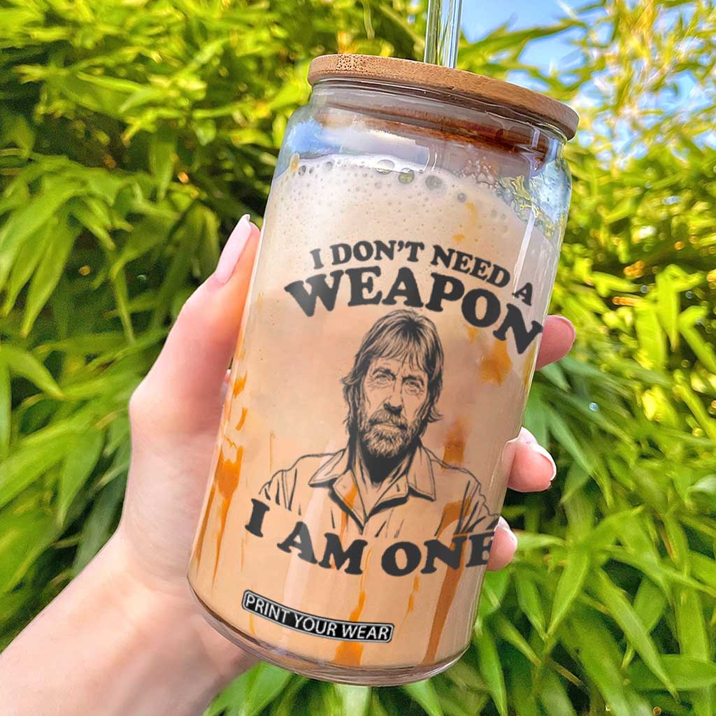 Funny Tough Guy Chuck Meme Glass Can I Dont Need a Weapon I Am One Retro Action Legend Parody TS02 White Print Your Wear