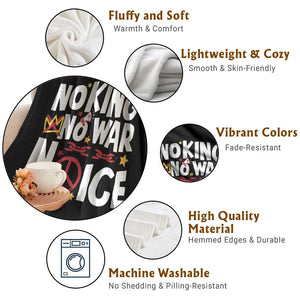 No Kings No Wars No Ice Bold Typography Throw Blanket Peace Symbol Anti War Activist Human Rights TS02 Print Your Wear