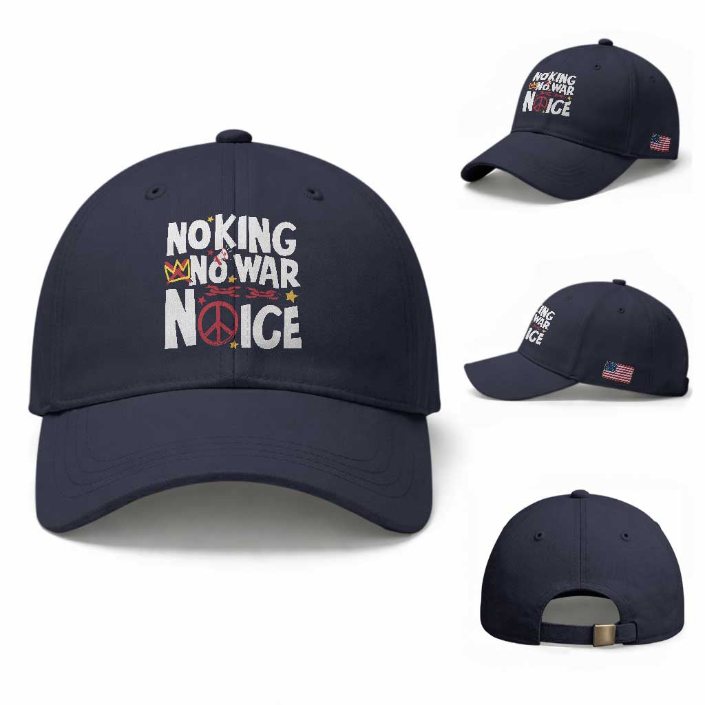No Kings No Wars No Ice Bold Typography Baseball Cap Peace Symbol Anti War Activist Human Rights TS02 Baseball Cap Universal Fit Navy Print Your Wear