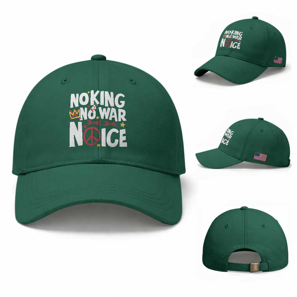 No Kings No Wars No Ice Bold Typography Baseball Cap Peace Symbol Anti War Activist Human Rights TS02 Baseball Cap Universal Fit Irish Green Print Your Wear