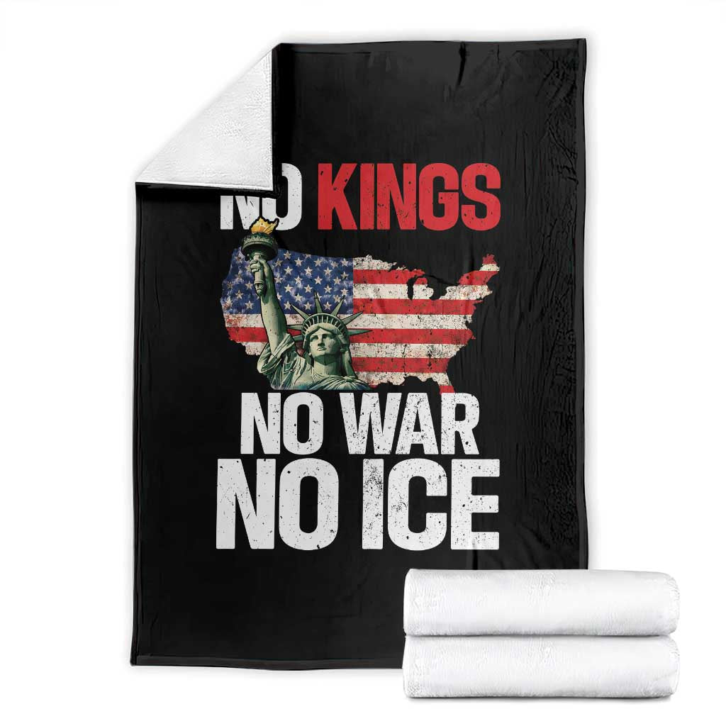 No Kings No Wars No Ice Statue of Liberty Throw Blanket American Flag Patriotic Protest Freedom Democracy TS02 Black Print Your Wear