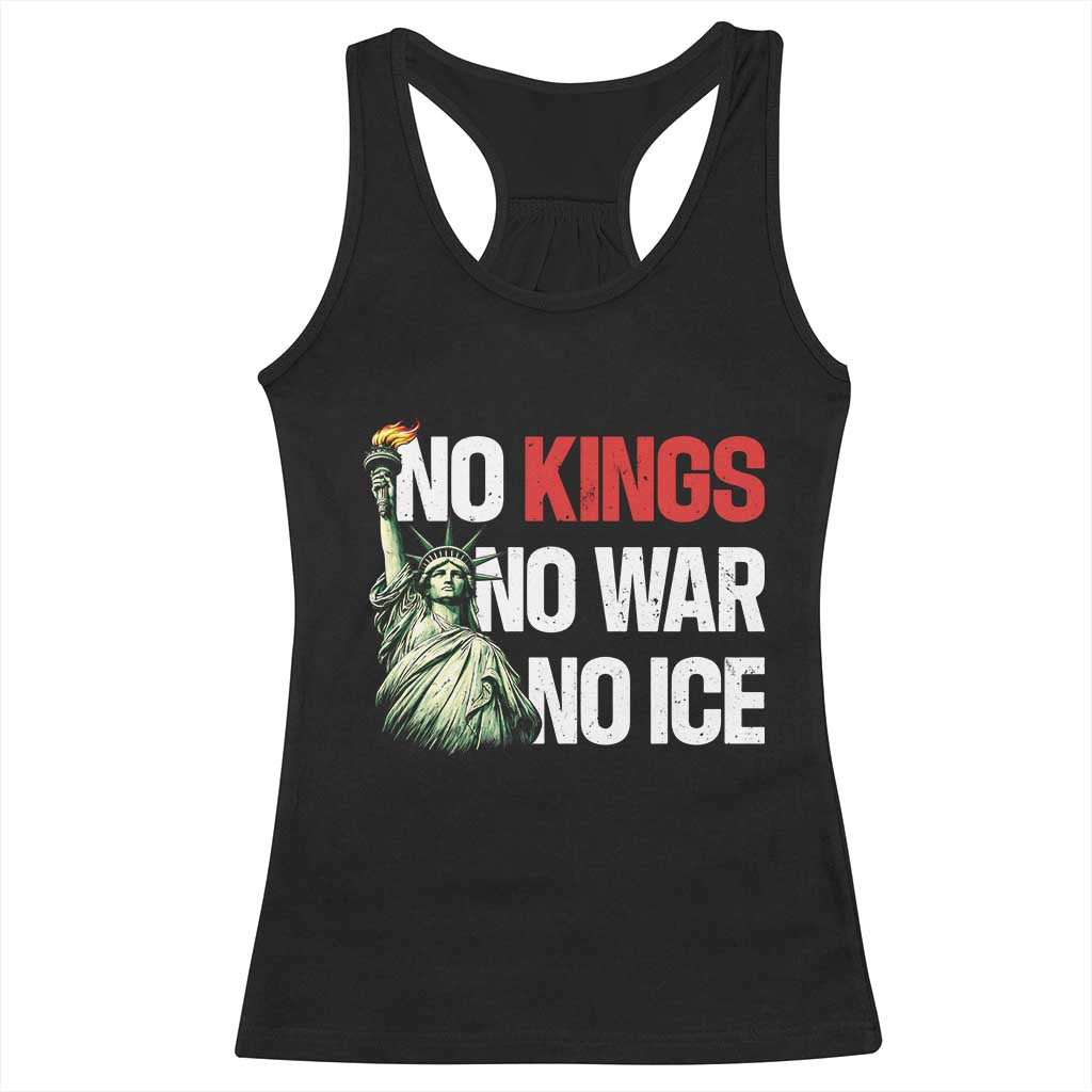 No Kings No Wars No Ice Statue of Liberty Racerback Tank Top American Flag Patriotic Protest Human Rights TS02 Black Print Your Wear