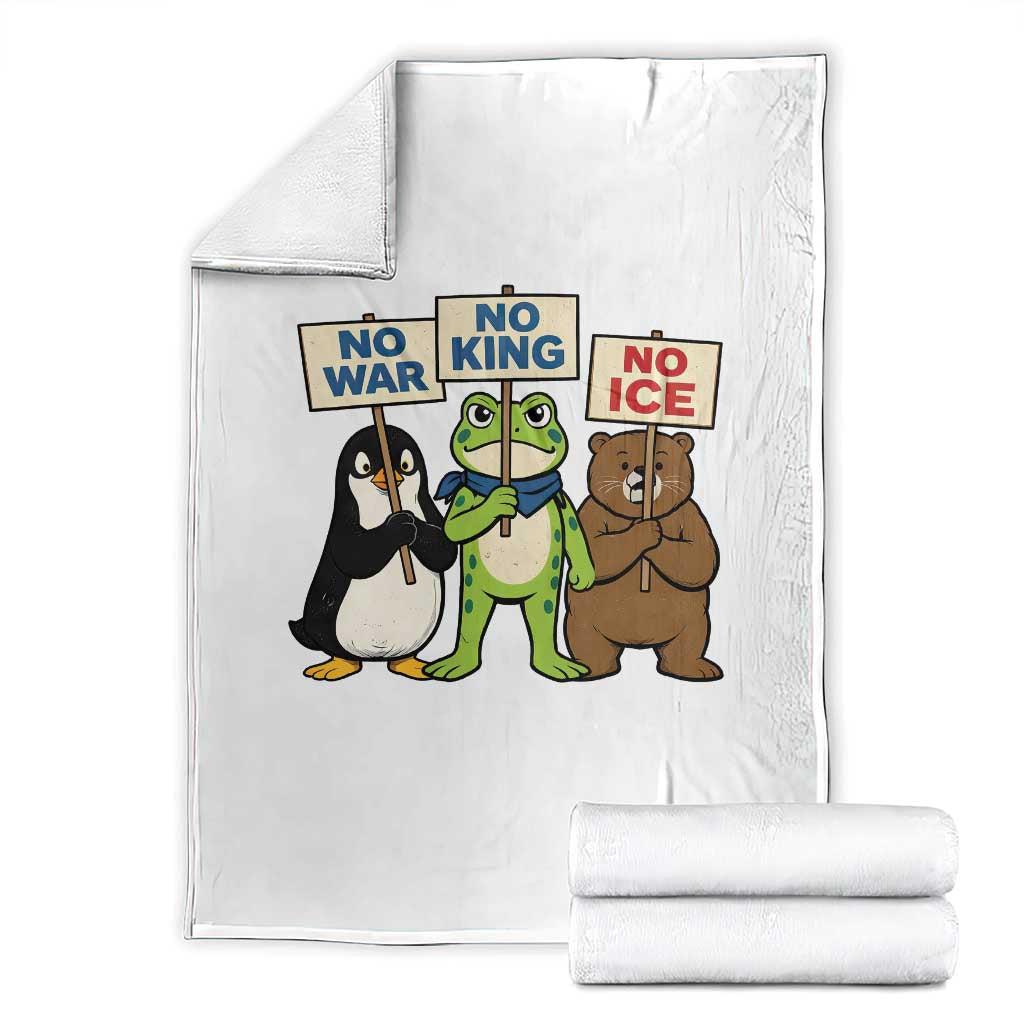 No Wars No Ice No Kings Animal Protest Throw Blanket Frog Penguin Bear Resist Human Rights Activist TS02 White Print Your Wear
