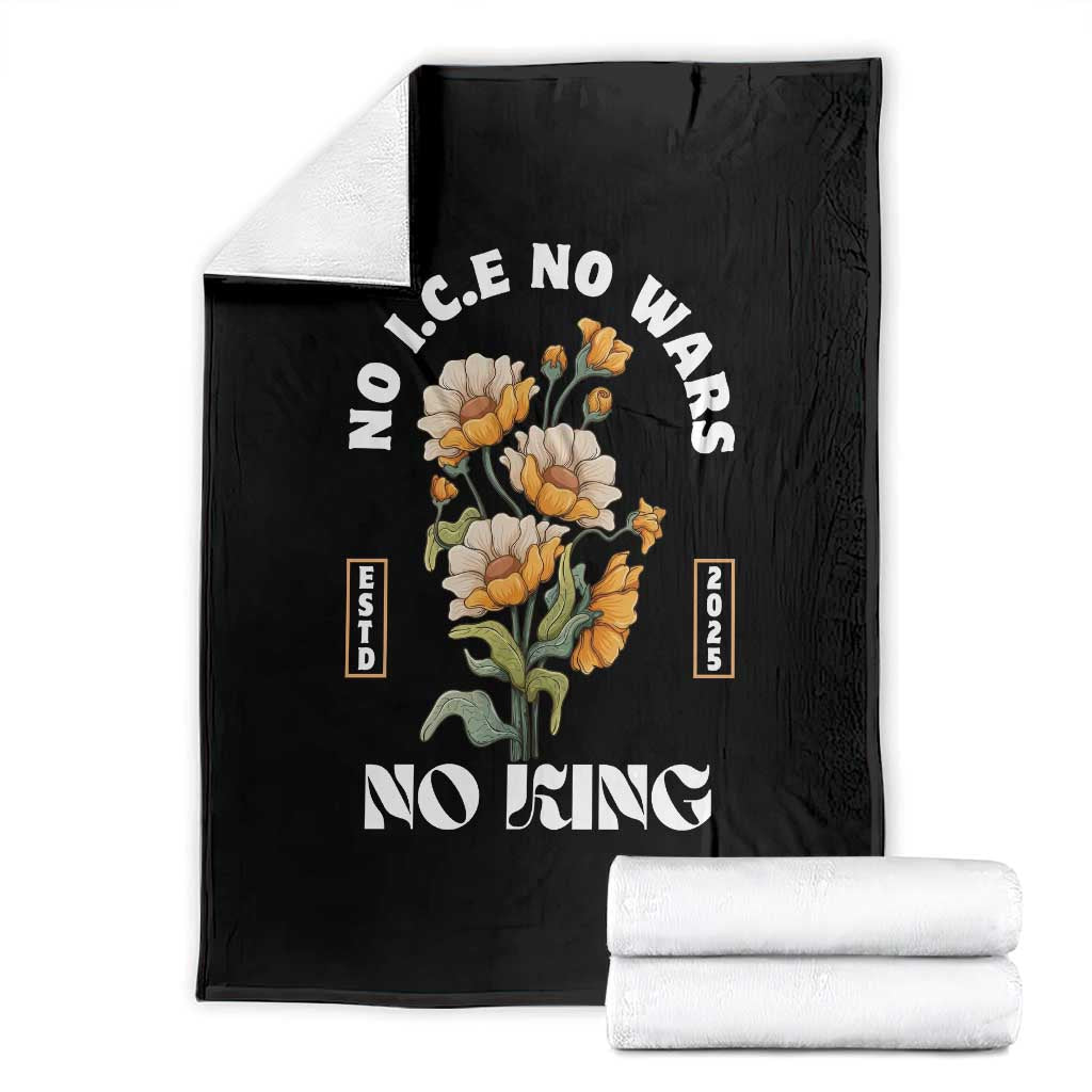 No Wars No ICE No Kings Floral Vintage Throw Blanket Retro Flower Peaceful Protest Statement TS02 Black Print Your Wear