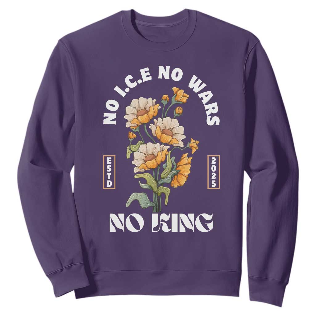 No Wars No ICE No Kings Floral Vintage Sweatshirt Retro Flower Peaceful Protest Statement TS02 Purple Print Your Wear