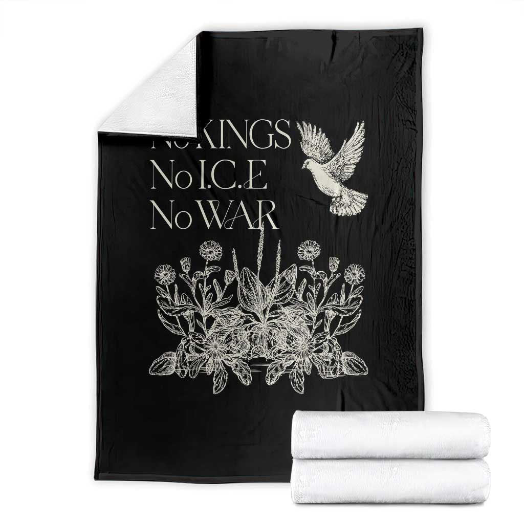 No Wars No Ice No Kings Botanical Dove Throw Blanket Peace Symbol Anti War Human Rights Protest TS02 Black Print Your Wear