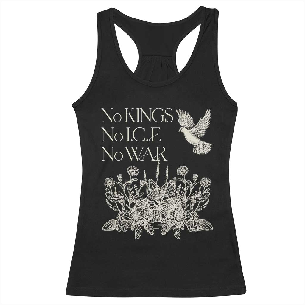 No Wars No Ice No Kings Botanical Dove Racerback Tank Top Peace Symbol Anti War Human Rights Protest TS02 Black Print Your Wear