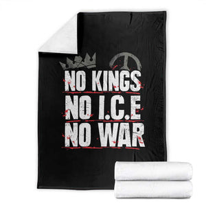 No Kings No Wars No Ice Protest Distressed Throw Blanket No Crown Just Peace Anti War Freedom Supporters TS02 Black Print Your Wear