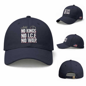 No Kings No Wars No Ice Protest Distressed Baseball Cap No Crown Just Peace Anti War Freedom Supporters TS02 Baseball Cap Universal Fit Navy Print Your Wear