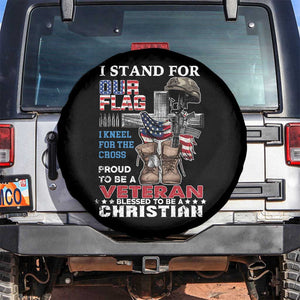 American Veteran Spare Tire Cover I Stand For Our Flag I Kneel For The Cross Blessed To Be Christian TS02 No hole Black Print Your Wear