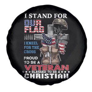 American Veteran Spare Tire Cover I Stand For Our Flag I Kneel For The Cross Blessed To Be Christian TS02 Print Your Wear