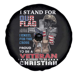 American Veteran Spare Tire Cover I Stand For Our Flag I Kneel For The Cross Blessed To Be Christian TS02 Print Your Wear