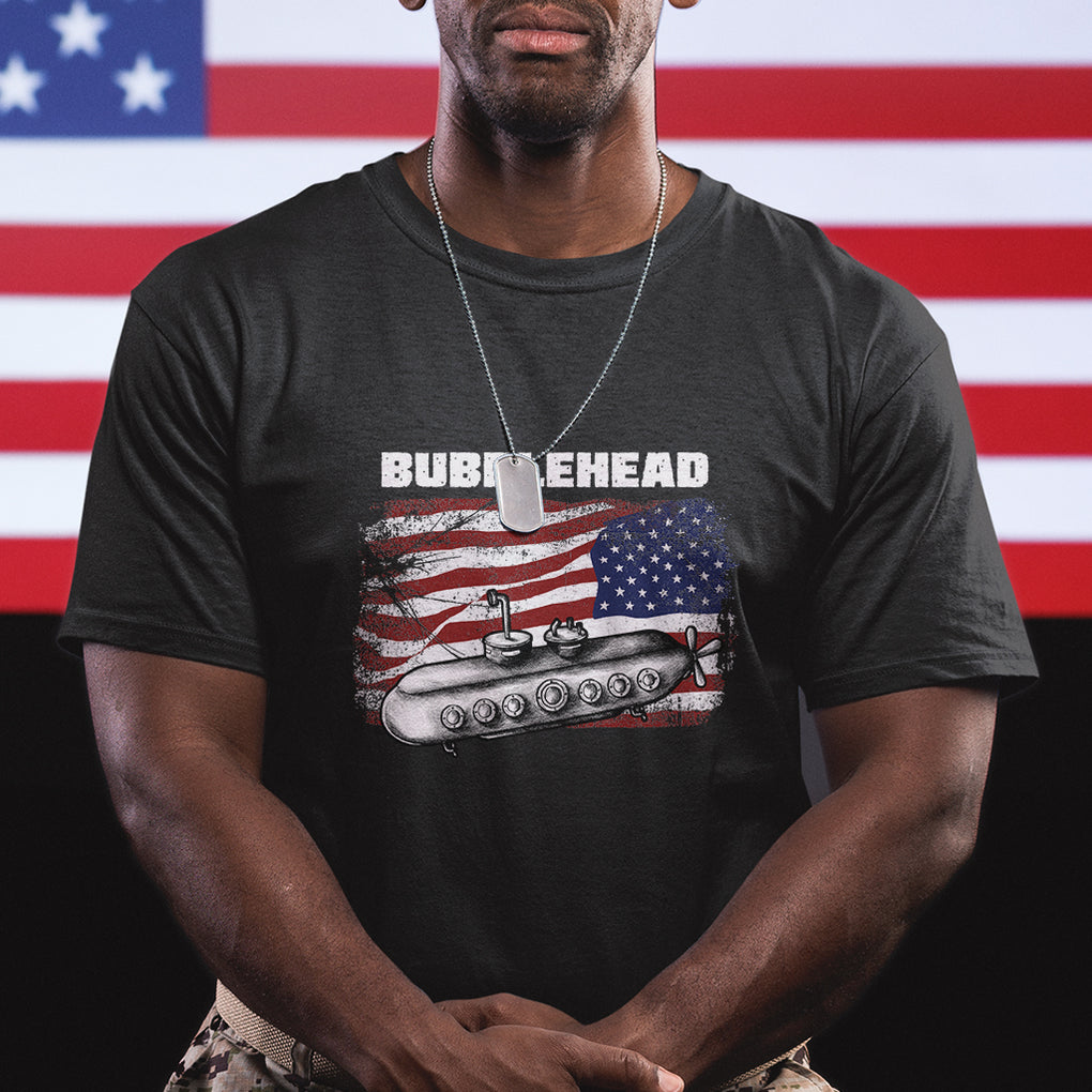 Navy Veteran T Shirt Bubblehead Submarine American Flag TS02 Dark Heather Printyourwear