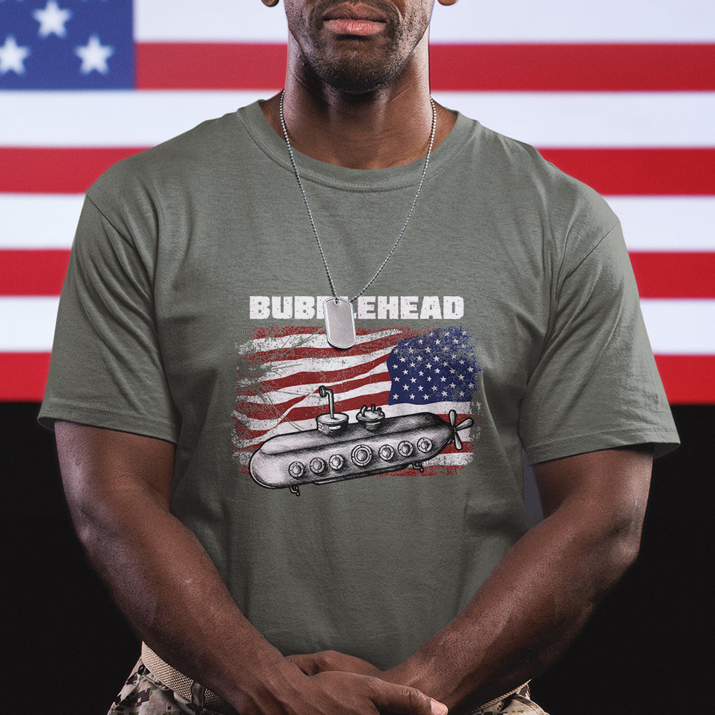 Navy Veteran T Shirt Bubblehead Submarine American Flag TS02 Printyourwear