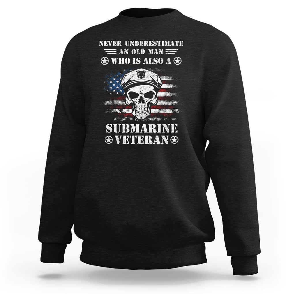 Navy Veteran Sweatshirt Submariner Skull American Flag TS02 Dark Heather Printyourwear