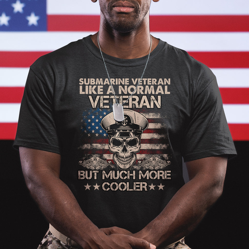 Navy Veteran T Shirt Like A Normal Veteran But Much More Cooler American Flag Submariner Skull TS02 Dark Heather Printyourwear