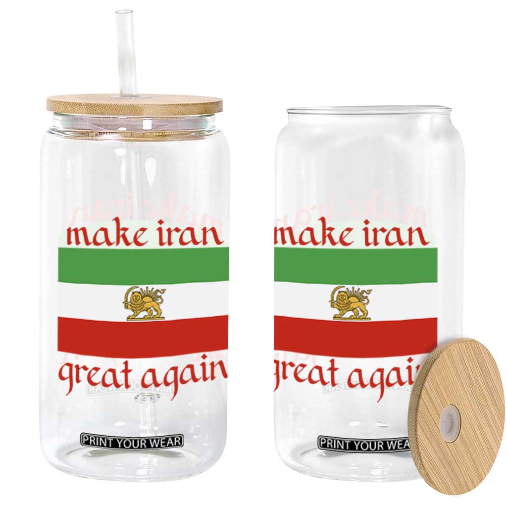 Make Iran Great Again Glass Can Vintage Lion and Sun Flag Patriotic Iranian Pride TS02 Print Your Wear