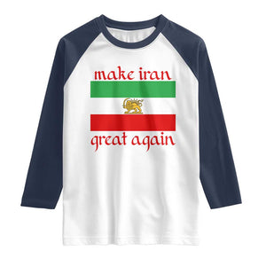 Make Iran Great Again Raglan Shirt Vintage Lion and Sun Flag Patriotic Iranian Pride TS02 White Navy Print Your Wear