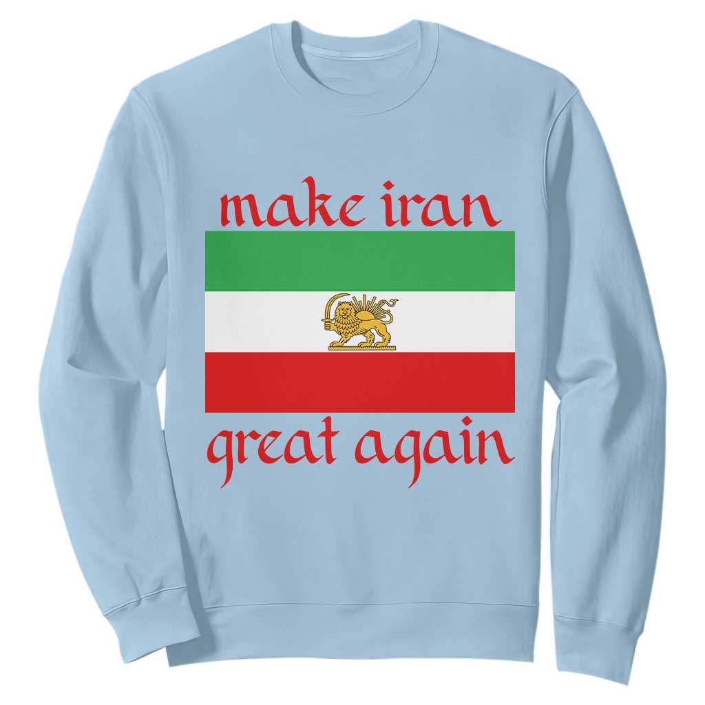 Make Iran Great Again Sweatshirt Vintage Lion and Sun Flag Patriotic Iranian Pride TS02 Light Blue Print Your Wear