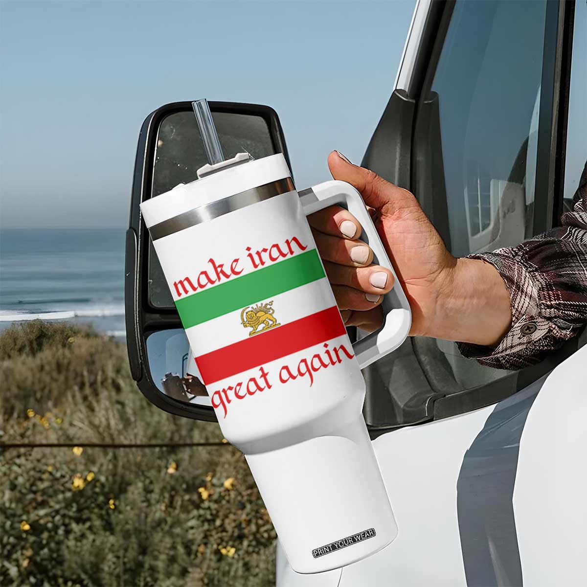 Make Iran Great Again Tumbler With Handle Vintage Lion and Sun Flag Patriotic Iranian Pride TS02 Print Your Wear