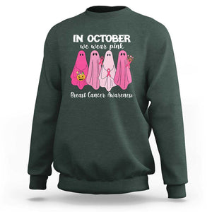 Breast Cancer Boo Sheet Sweatshirt In October We Wear Pink Ribbon Support TS02 Dark Forest Green Print Your Wear