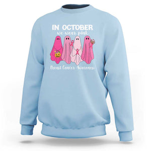 Breast Cancer Boo Sheet Sweatshirt In October We Wear Pink Ribbon Support TS02 Light Blue Print Your Wear