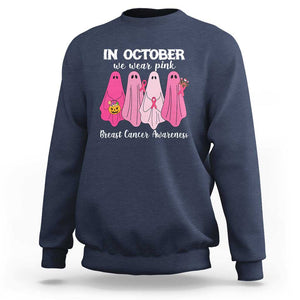 Breast Cancer Boo Sheet Sweatshirt In October We Wear Pink Ribbon Support TS02 Navy Print Your Wear