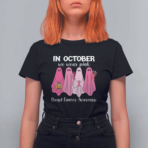 Breast Cancer Boo Sheet T Shirt For Women In October We Wear Pink Ribbon Support TS02 Black Print Your Wear