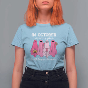 Breast Cancer Boo Sheet T Shirt For Women In October We Wear Pink Ribbon Support TS02 Light Blue Print Your Wear