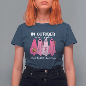 Breast Cancer Boo Sheet T Shirt For Women In October We Wear Pink Ribbon Support TS02 Navy Print Your Wear