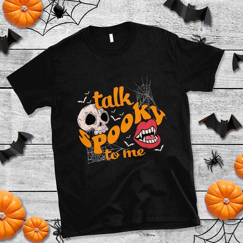 Spooky Halloween T Shirt Talk Spooky To Me Skull Vampire Mouth TS02 Black Print Your Wear