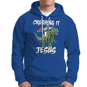 Crushing It With Jesus Hoodie Funny Riding Dinosaur TS02 Royal Blue Printyourwear