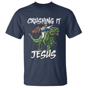 Crushing It With Jesus T Shirt Funny Riding Dinosaur TS02 Navy Printyourwear